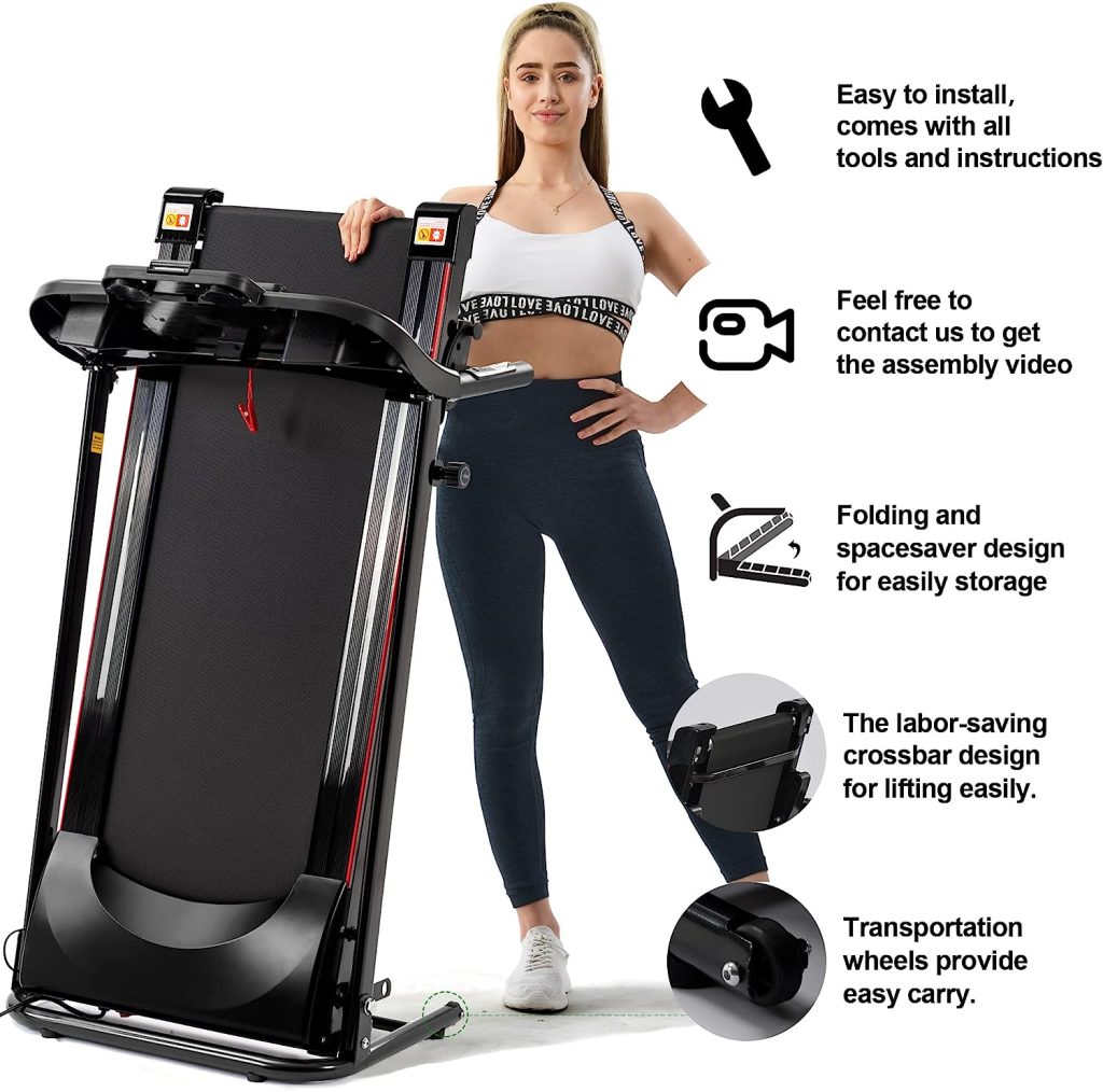 Electric Folding Treadmill, Folding Treadmills for Home with Bluetooth and Incline, Treadmills Foldable for Indoor Home Gym Exercise Fitness, 2.5HP Portable Treadmill with 12 Preset Programs