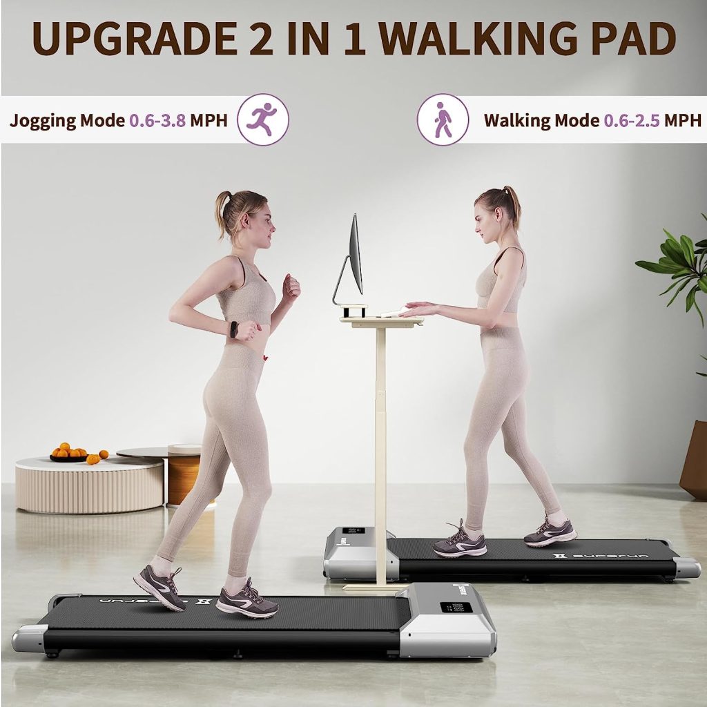 Superun Walking Pad, Under Desk Treadmill with Remote Control, Treadmills for Home with Low Noise 2.5 HP Powerful Motor, Treadmill Desk Workstation with 300lbs Capacity, LED Display, No-Installation