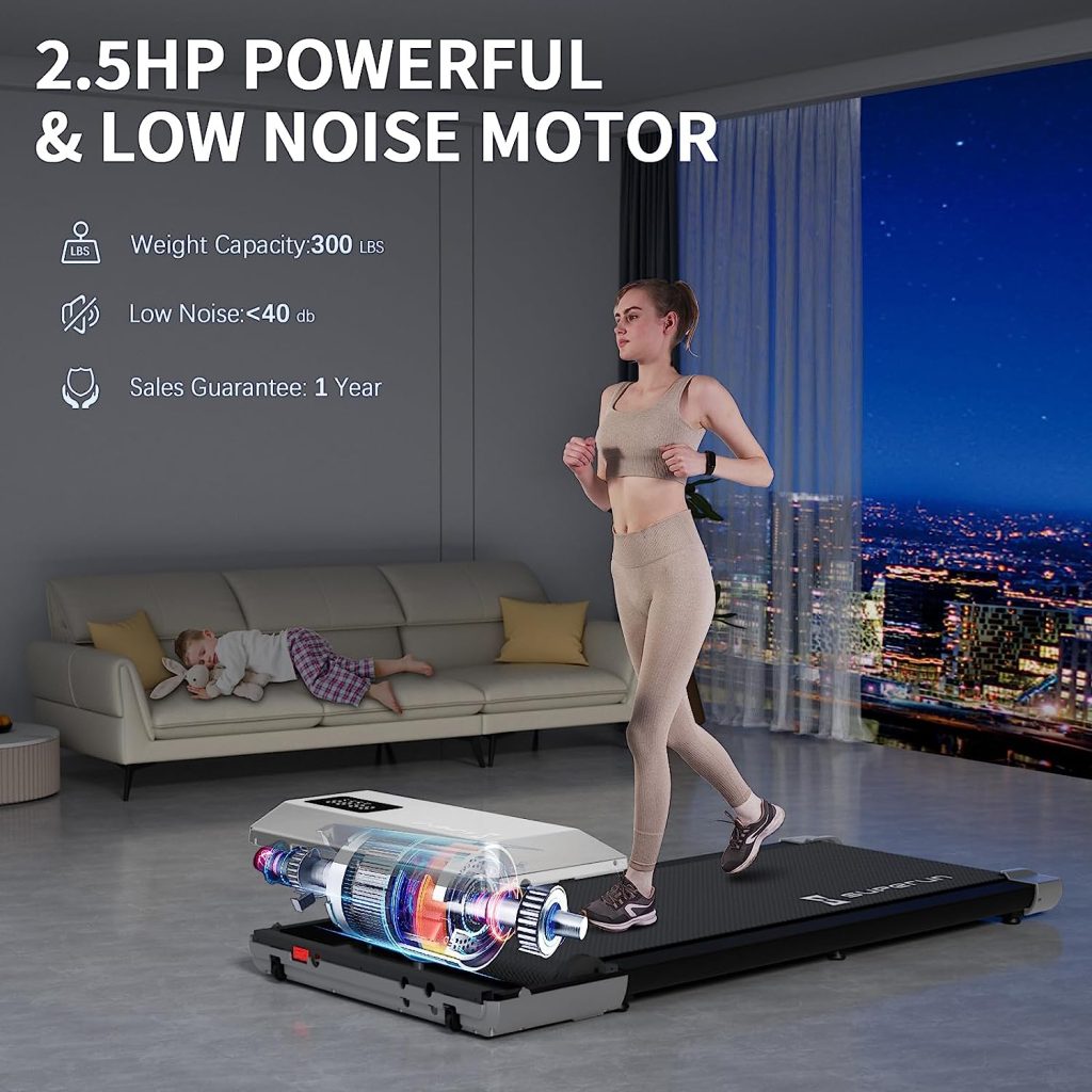 Superun Walking Pad, Under Desk Treadmill with Remote Control, Treadmills for Home with Low Noise 2.5 HP Powerful Motor, Treadmill Desk Workstation with 300lbs Capacity, LED Display, No-Installation