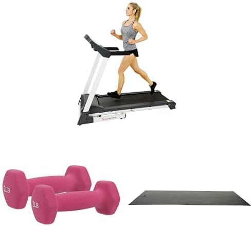 Bundle of Sunny Health  Fitness SF-T7515 Smart Treadmill with Auto Incline + Sunny Health  Fitness Neoprene Dumbbell Fitness Weights + Sunny Health  Fitness Home Gym Foam Floor Protector Mat