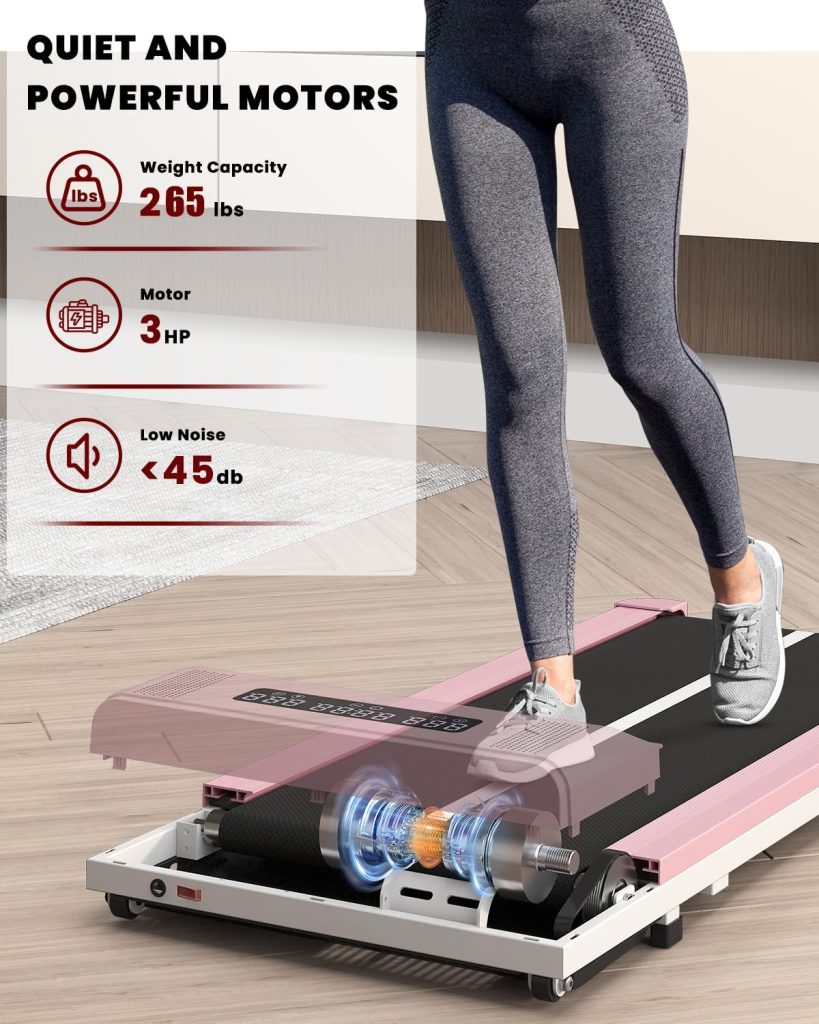 Dskeuzeew Under Desk Treadmill Walking Pad with BluetoothRemote, 2-in 1 Electric Treadmill Running Jogging Machine Max 265lb