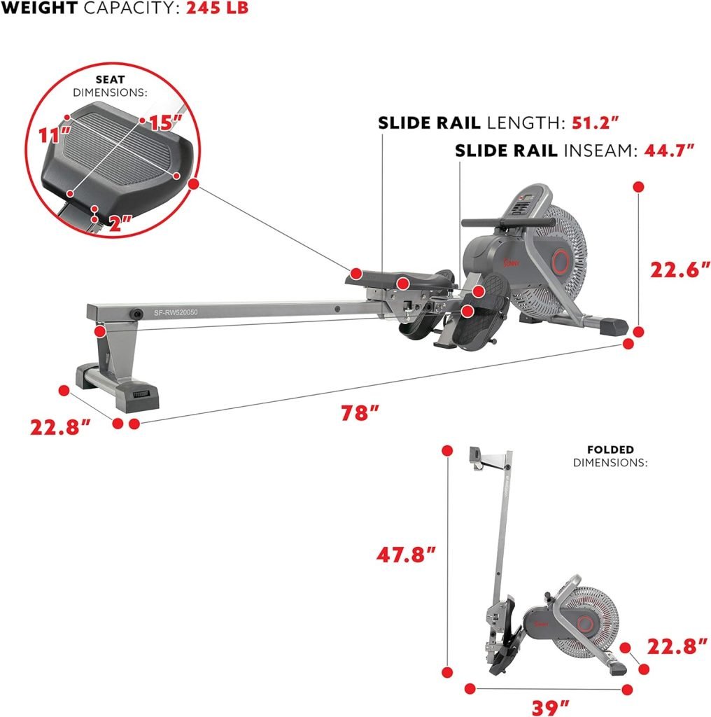 Sunny Health  Fitness Air Fan Rowing Machine Ergometer - SF-RW520050,Silver