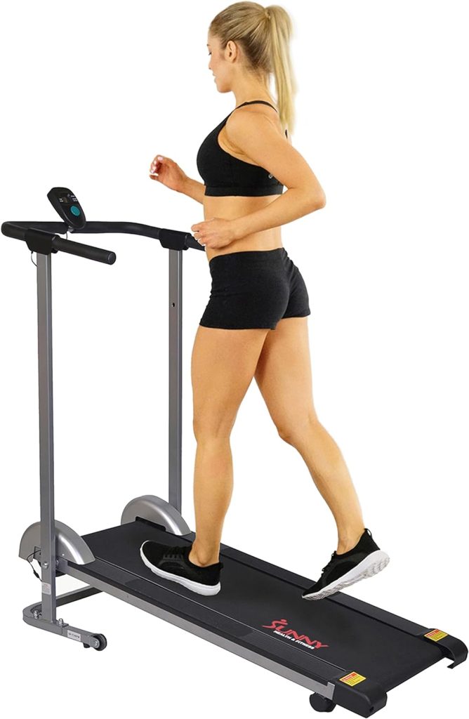 Sunny Health  Fitness Foldable Manual Walking Treadmill, Gray SF-T1407M + Home Gym Foam Floor Protector Mat