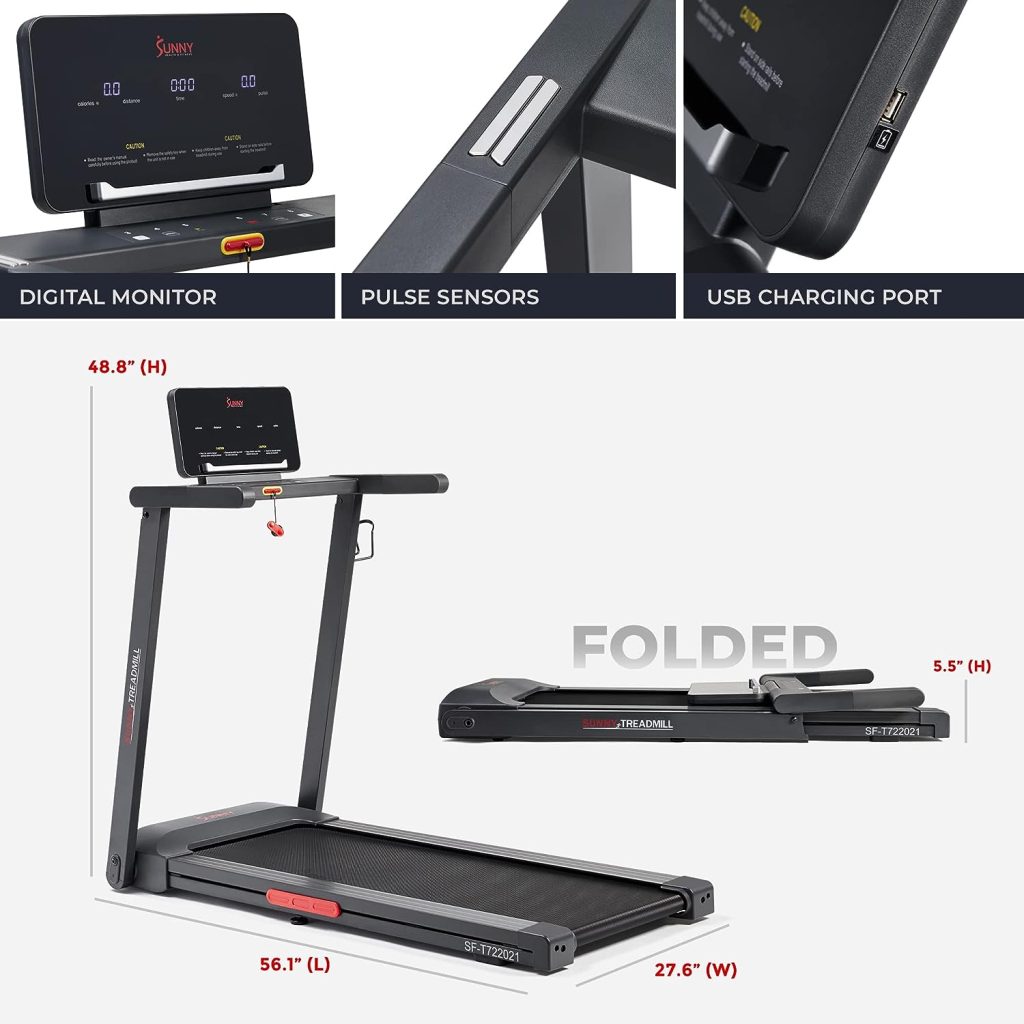 Sunny Health  Fitness Interactive Slim Folding Treadmill with Advanced Brushless Technology, Enhanced Stabilization  Exclusive SunnyFit® App Enhanced Bluetooth Connectivity - SF-T722021