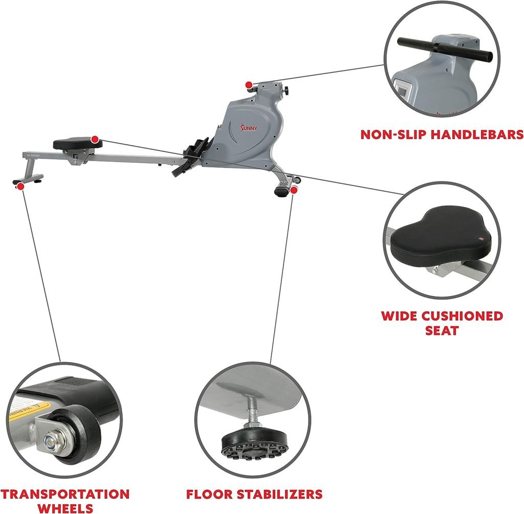 Sunny Health  Fitness Space Efficient Multi-Function Magnetic Rowing Machine