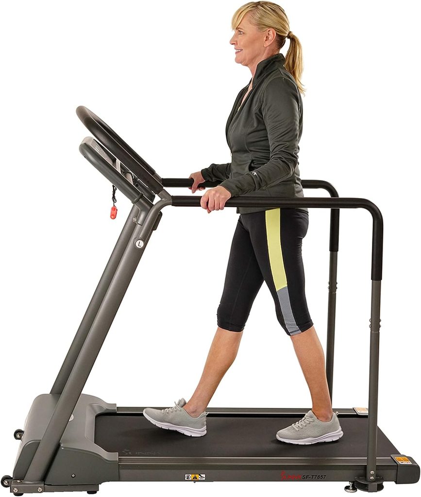 Sunny Health  Fitness Walking Treadmill with Low Wide Deck and Multi-Grip Handrails for Balance, 295 LB Max Weight - SF-T7857, Gray