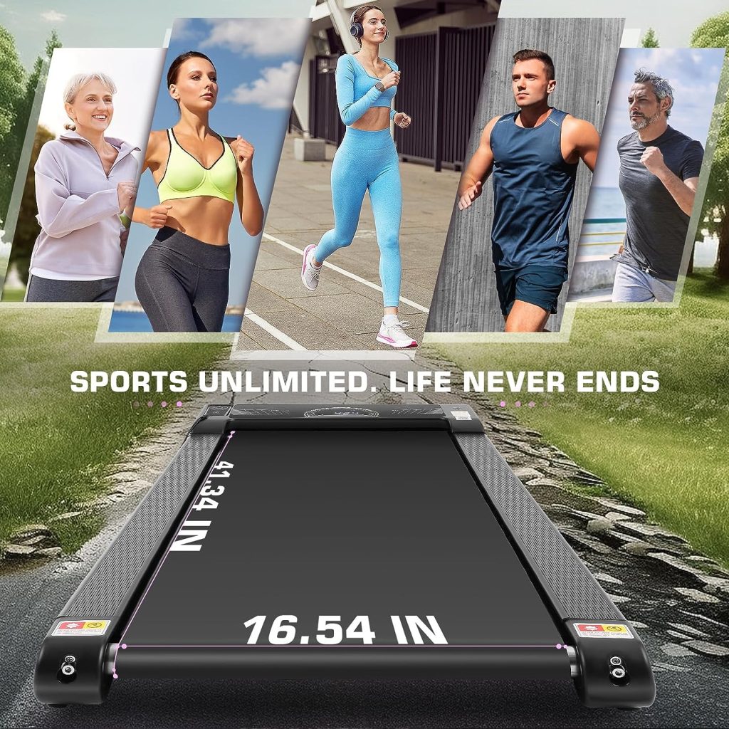 Walking Pad 2 in 1 Under Desk Treadmill, 2.5HP Electric Treadmills for Home 300lbs Weight Capacity, Smart App  Bluetooth Remote Control Running Machine with Shock Absorption System  LED Display