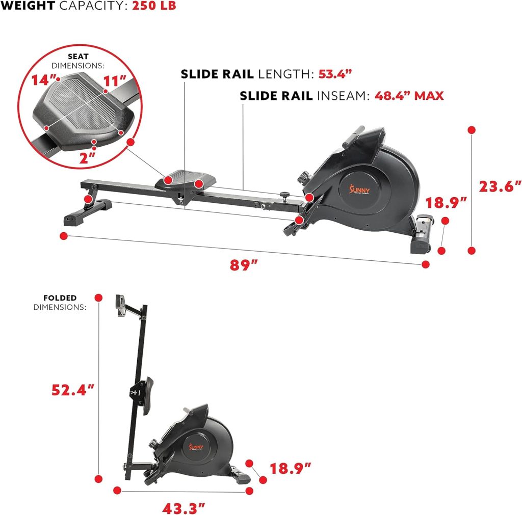 Sunny Health  Fitness SF-RW520083K Magnetic Rowing Machine - Black